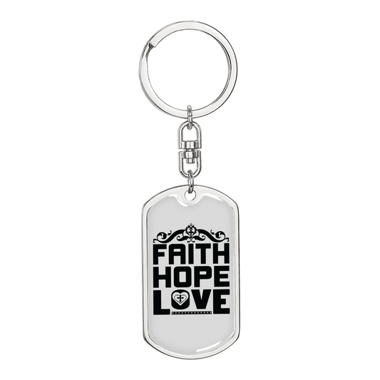 Love Faith Hope Christian Keychain Stainless Steel or 18k Gold Dog Tag Keyring-Express Your Love Gifts