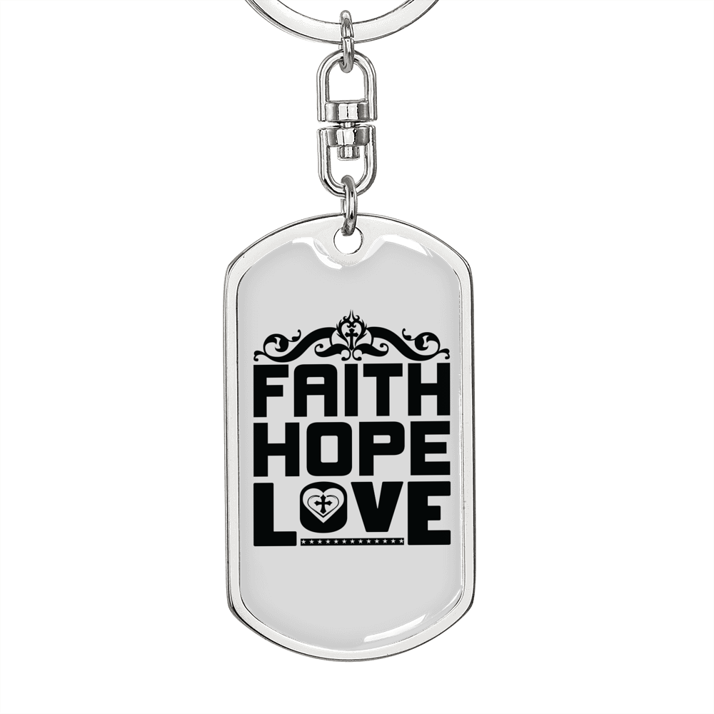 Love Faith Hope Christian Keychain Stainless Steel or 18k Gold Dog Tag Keyring-Express Your Love Gifts