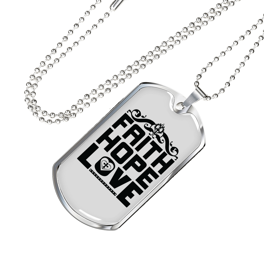 Love Faith Hope Christian Necklace Stainless Steel or 18k Gold Dog Tag 24" Chain-Express Your Love Gifts
