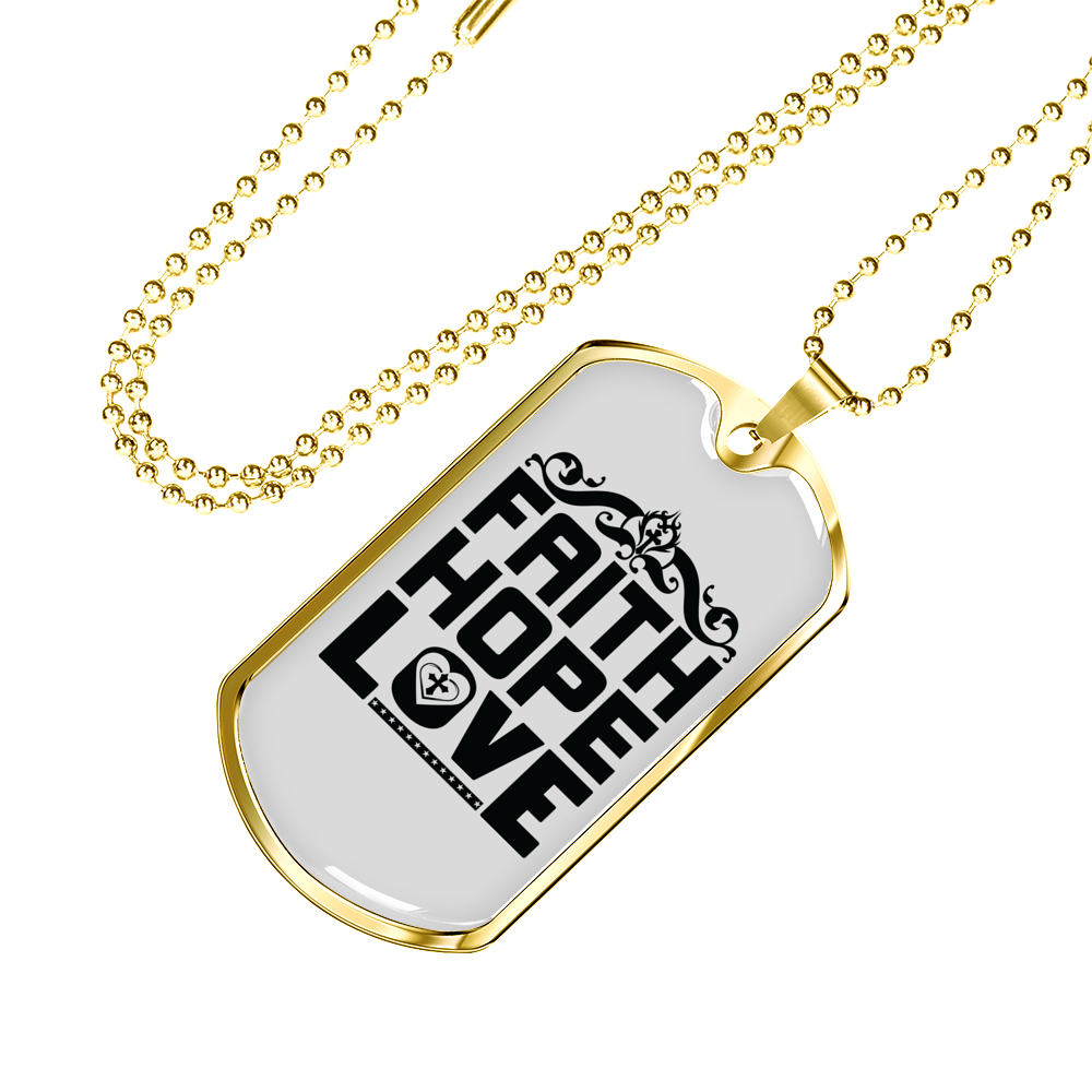 Love Faith Hope Christian Necklace Stainless Steel or 18k Gold Dog Tag 24" Chain-Express Your Love Gifts