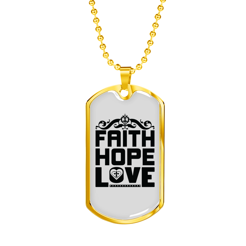 Love Faith Hope Christian Necklace Stainless Steel or 18k Gold Dog Tag 24" Chain-Express Your Love Gifts