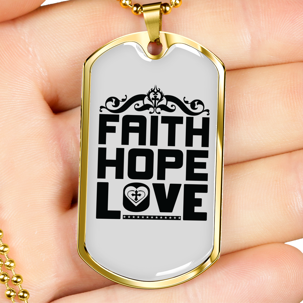 Love Faith Hope Christian Necklace Stainless Steel or 18k Gold Dog Tag 24" Chain-Express Your Love Gifts