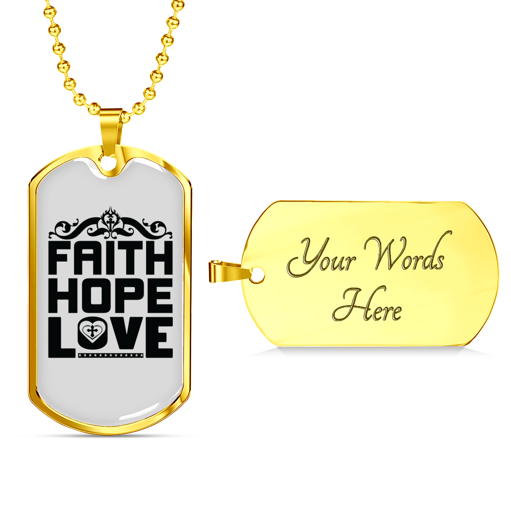 Love Faith Hope Christian Necklace Stainless Steel or 18k Gold Dog Tag 24" Chain-Express Your Love Gifts