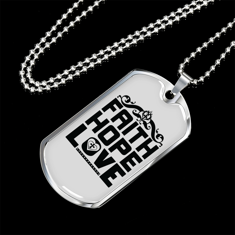 Love Faith Hope Christian Necklace Stainless Steel or 18k Gold Dog Tag 24" Chain-Express Your Love Gifts