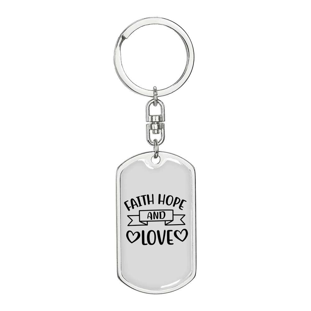 Love Hope Faith Christian Keychain Stainless Steel or 18k Gold Dog Tag Keyring-Express Your Love Gifts