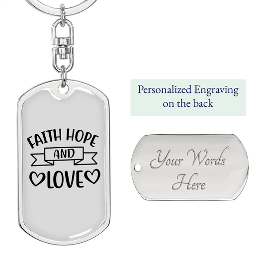 Love Hope Faith Christian Keychain Stainless Steel or 18k Gold Dog Tag Keyring-Express Your Love Gifts