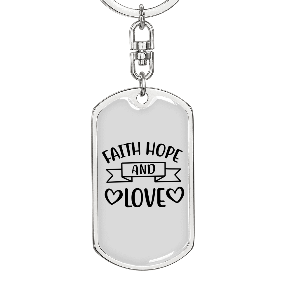Love Hope Faith Christian Keychain Stainless Steel or 18k Gold Dog Tag Keyring-Express Your Love Gifts