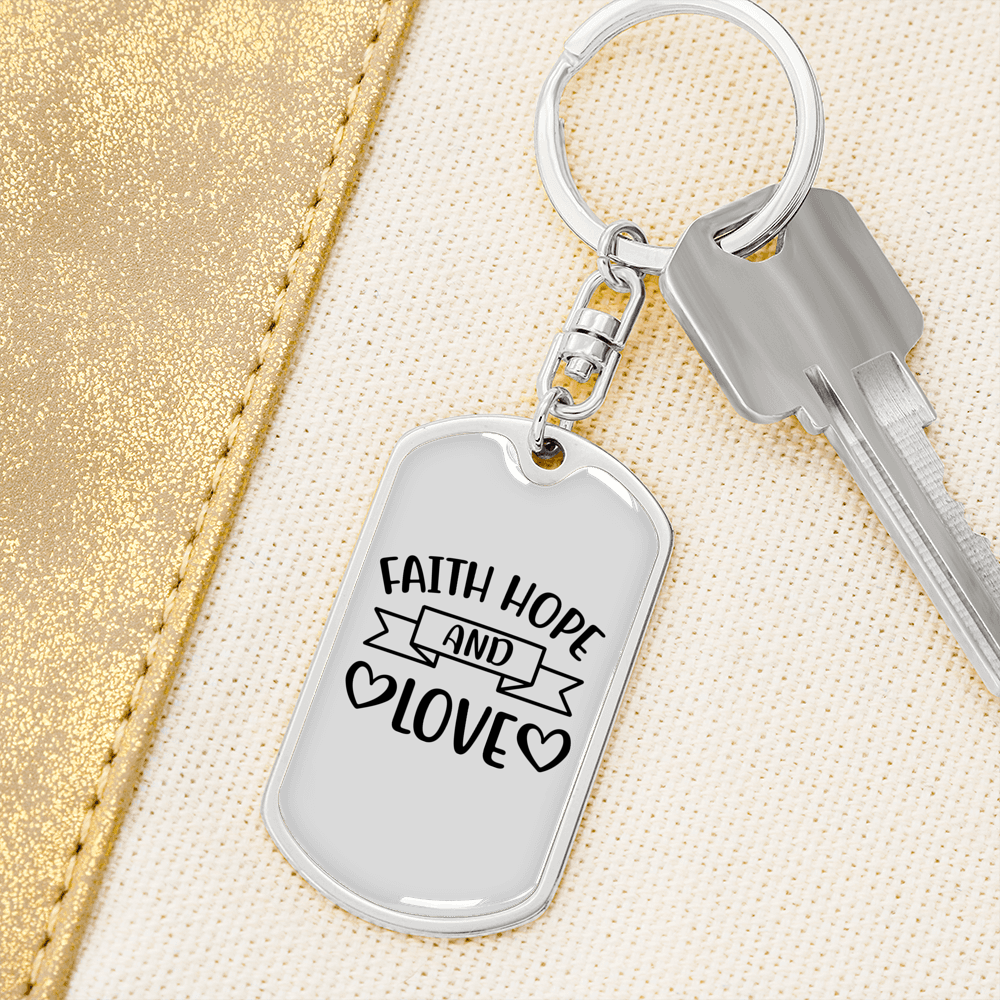 Love Hope Faith Christian Keychain Stainless Steel or 18k Gold Dog Tag Keyring-Express Your Love Gifts