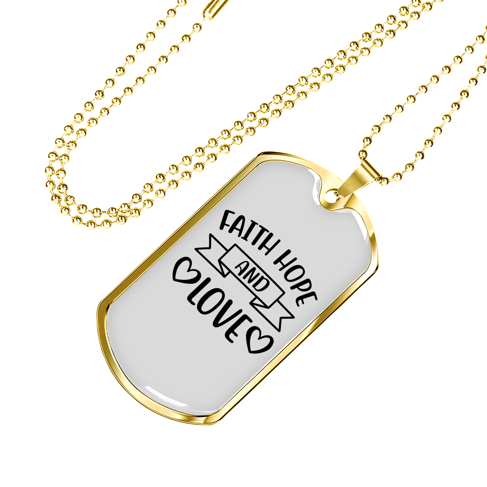 Love Hope Faith Christian Necklace Stainless Steel or 18k Gold Dog Tag 24" Chain-Express Your Love Gifts