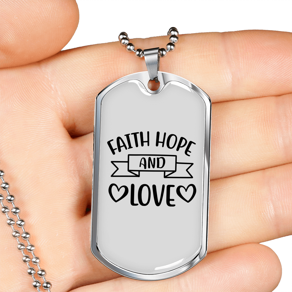 Love Hope Faith Christian Necklace Stainless Steel or 18k Gold Dog Tag 24" Chain-Express Your Love Gifts