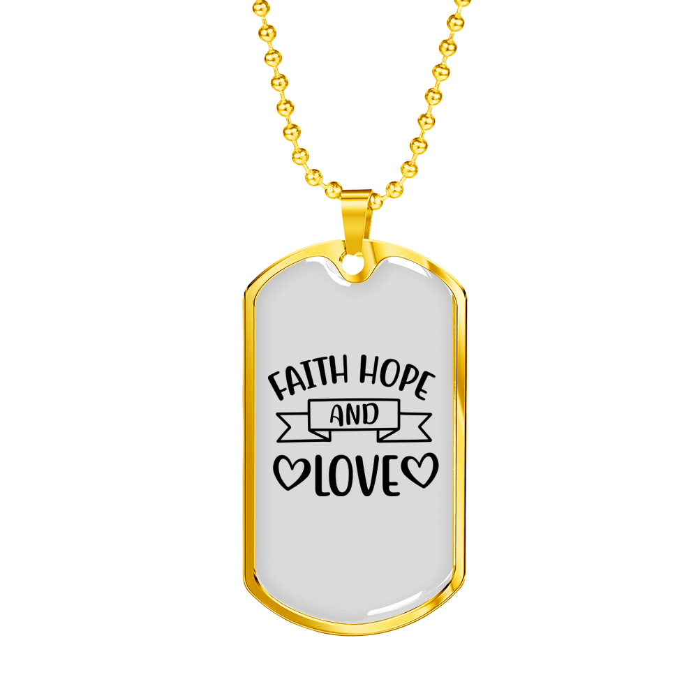 Love Hope Faith Christian Necklace Stainless Steel or 18k Gold Dog Tag 24" Chain-Express Your Love Gifts