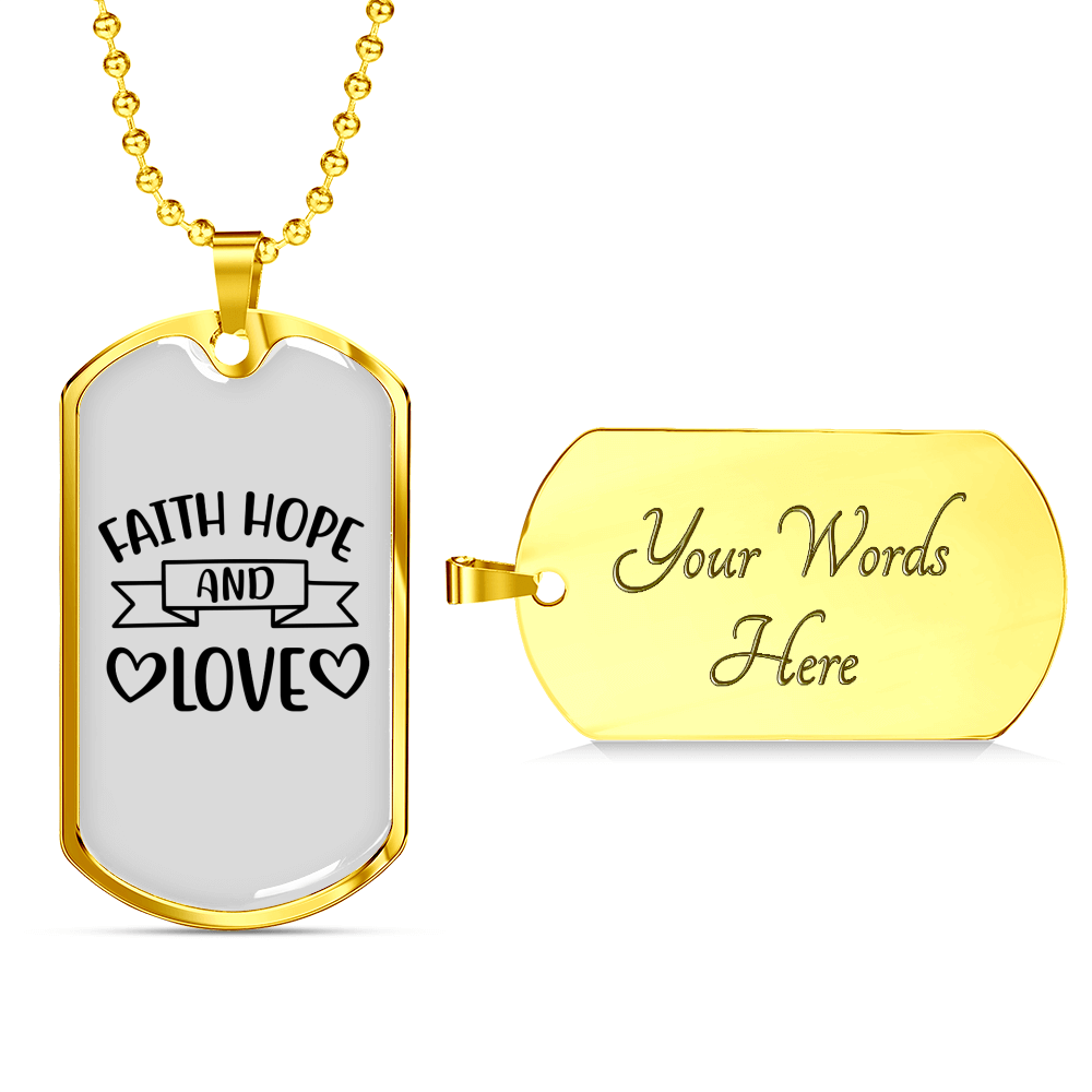 Love Hope Faith Christian Necklace Stainless Steel or 18k Gold Dog Tag 24" Chain-Express Your Love Gifts