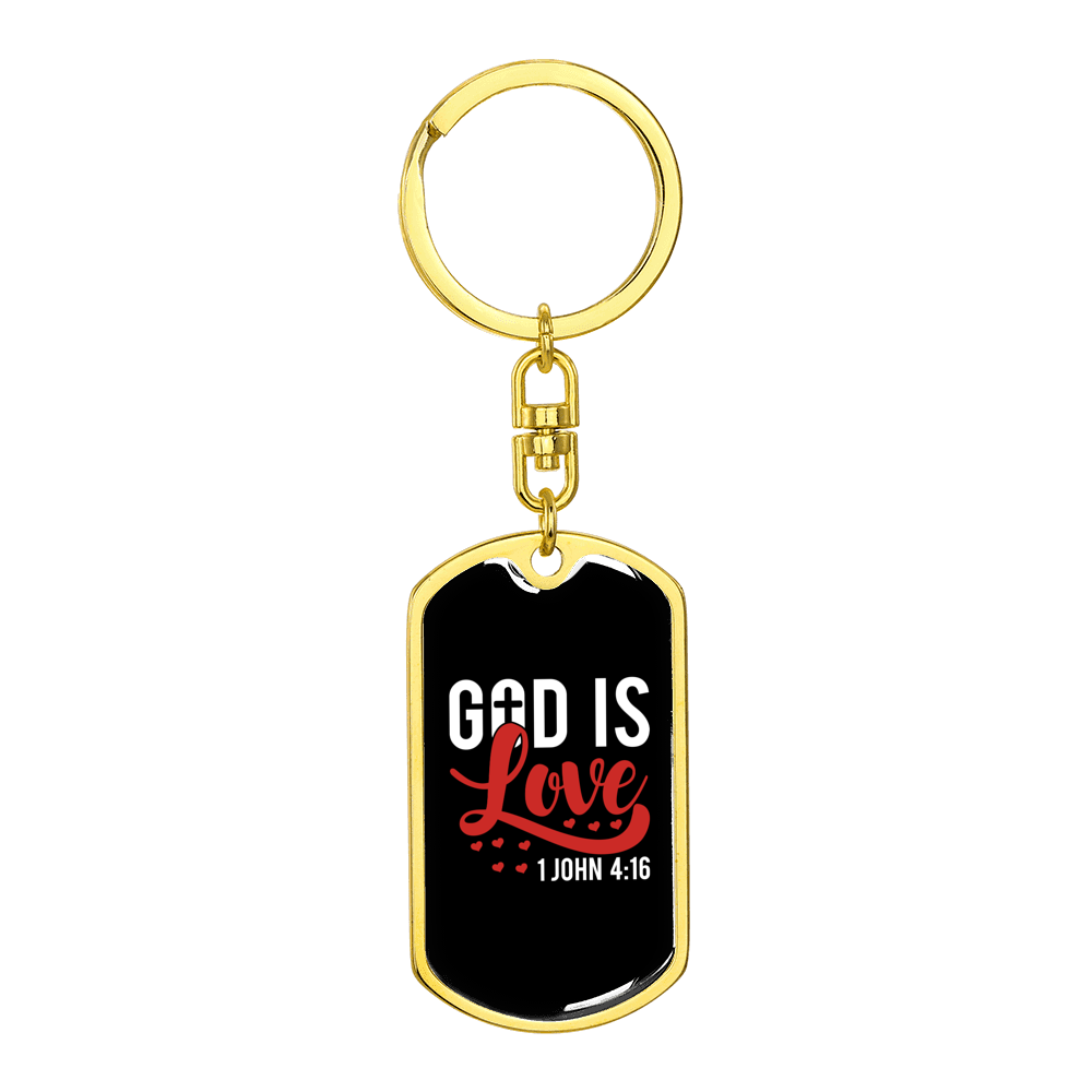 Love Is God 1 John 14:16 Christian Stainless Steel or 18k Gold Premium Swivel Dog Tag Keychain