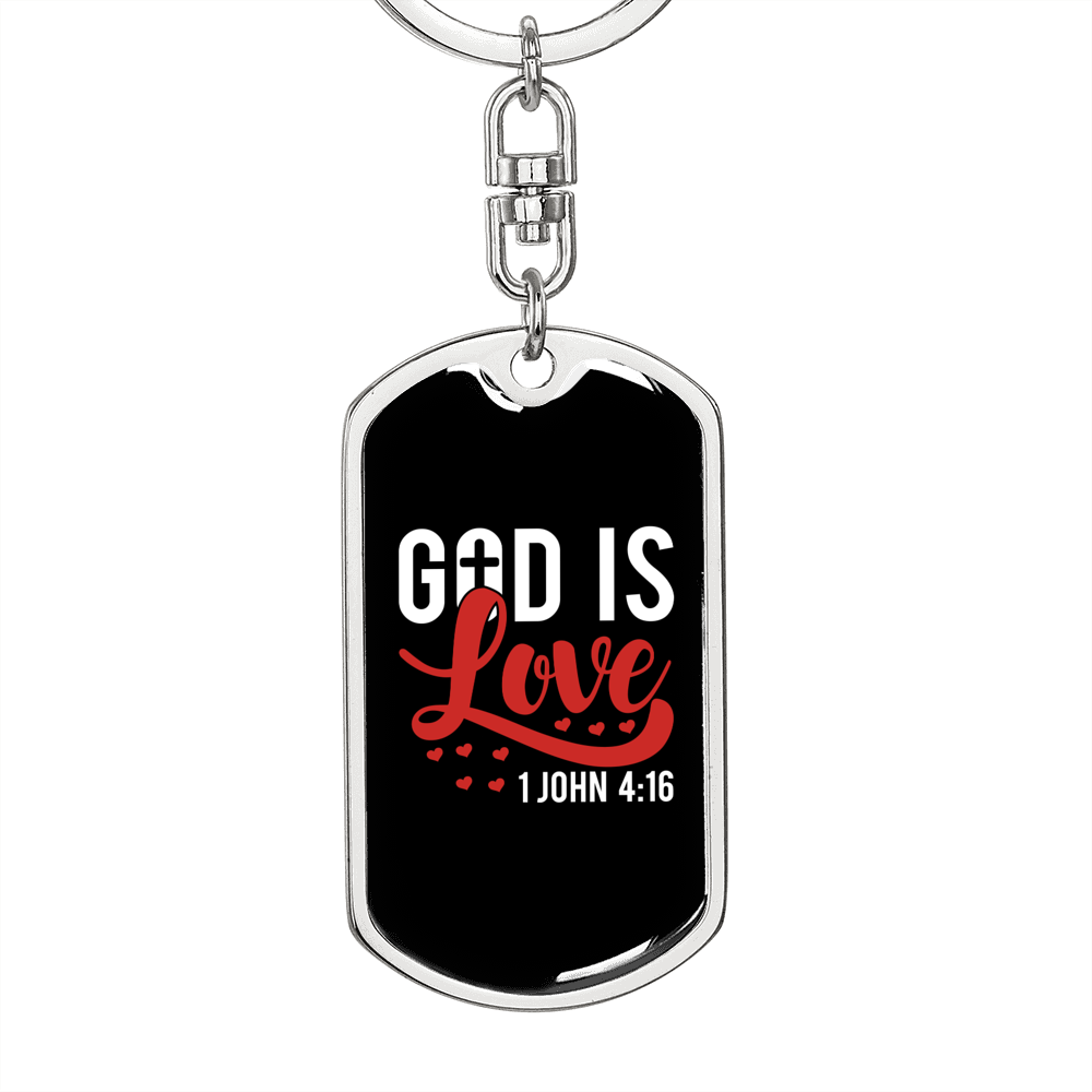Love Is God 1 John 14:16 Christian Keychain Stainless Steel or 18k Gold Dog Tag Keyring-Express Your Love Gifts