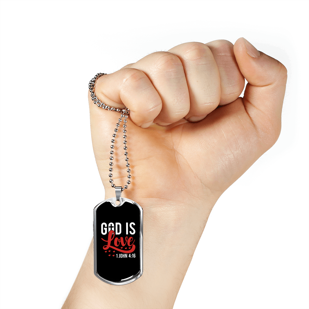 Love Is God Christian Necklace Stainless Steel or 18k Gold Dog Tag 24" Chain-Express Your Love Gifts