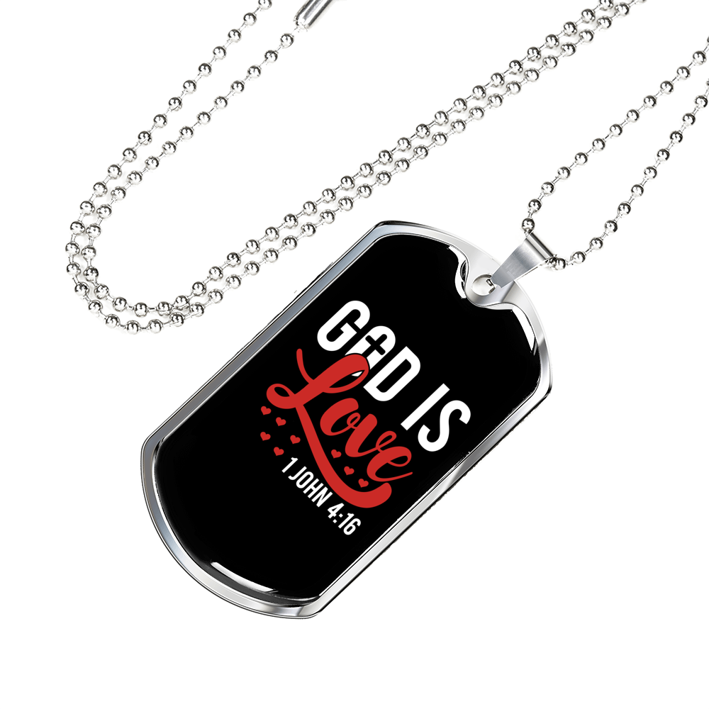 Love Is God Christian Necklace Stainless Steel or 18k Gold Dog Tag 24" Chain-Express Your Love Gifts