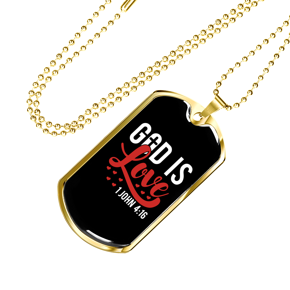 Love Is God Christian Necklace Stainless Steel or 18k Gold Dog Tag 24" Chain-Express Your Love Gifts