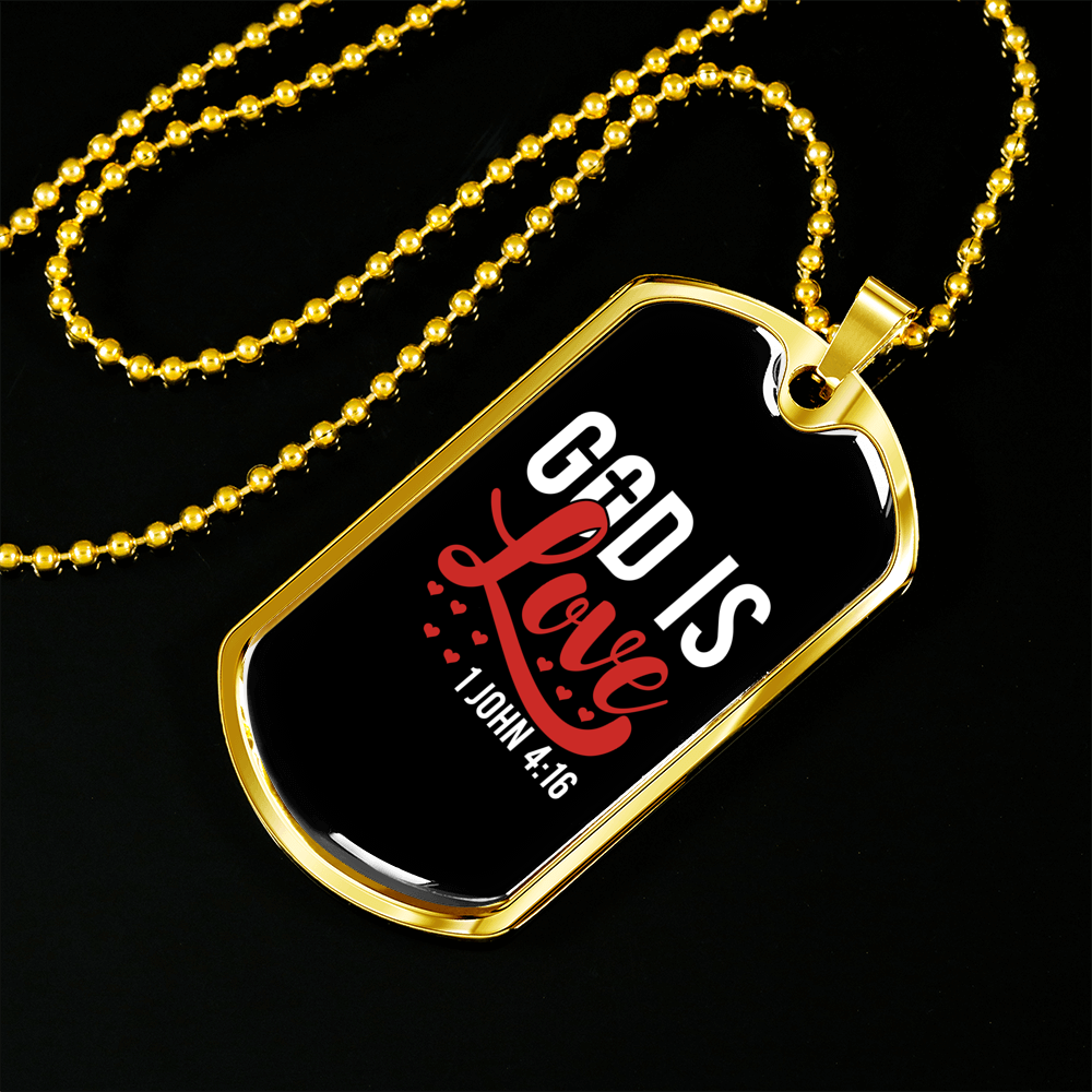 Love Is God Christian Necklace Stainless Steel or 18k Gold Dog Tag 24" Chain-Express Your Love Gifts