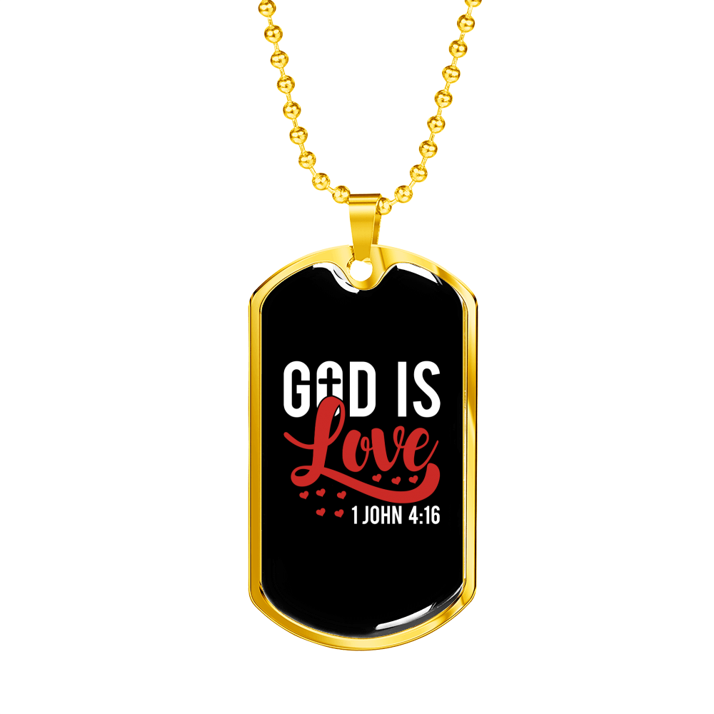 Love Is God Christian Necklace Stainless Steel or 18k Gold Dog Tag 24" Chain-Express Your Love Gifts