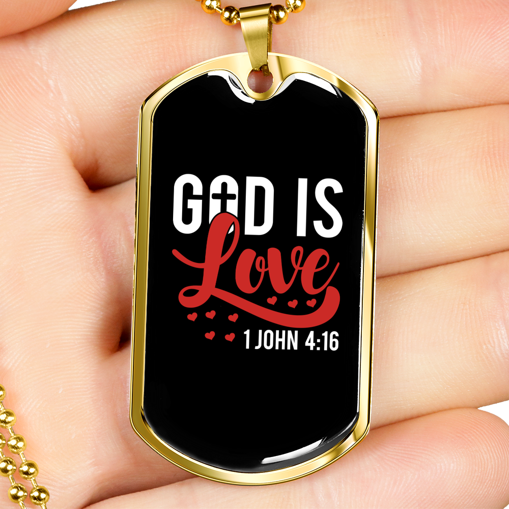 Love Is God Christian Necklace Stainless Steel or 18k Gold Dog Tag 24" Chain-Express Your Love Gifts