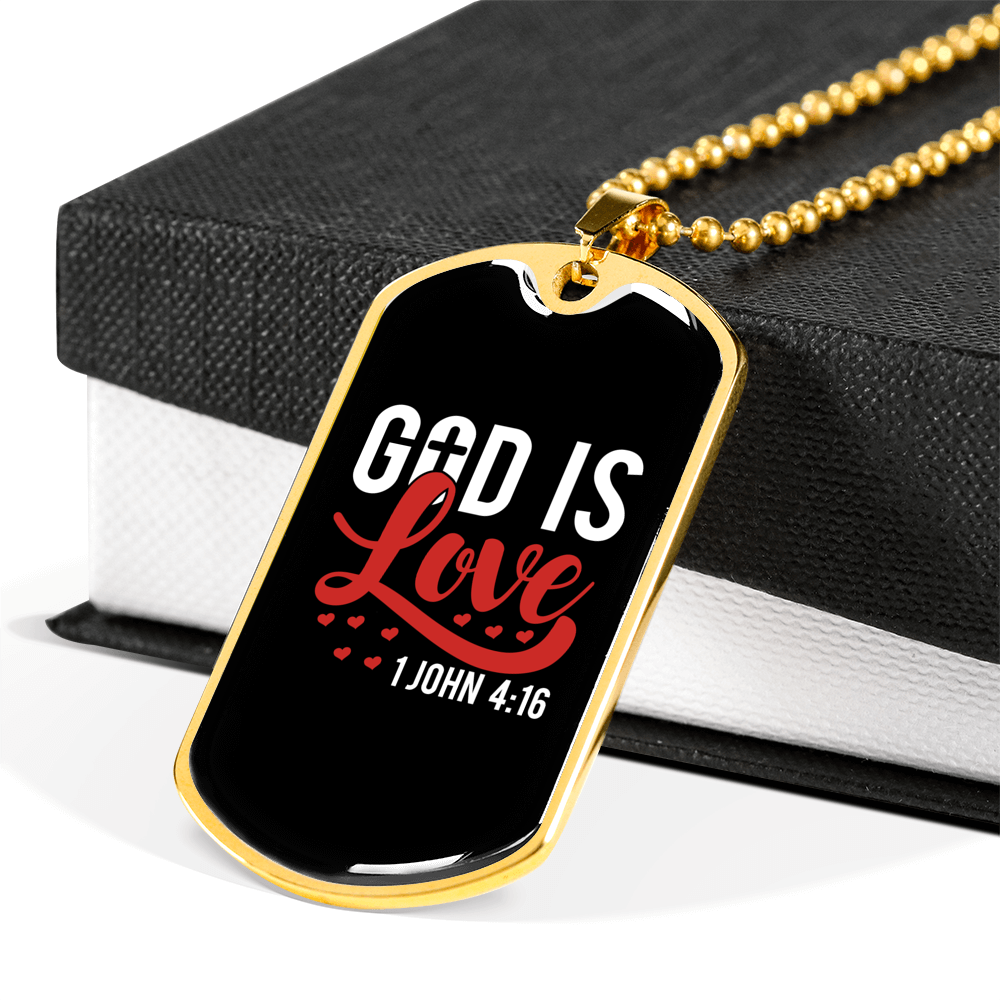 Love Is God Christian Necklace Stainless Steel or 18k Gold Dog Tag 24" Chain-Express Your Love Gifts