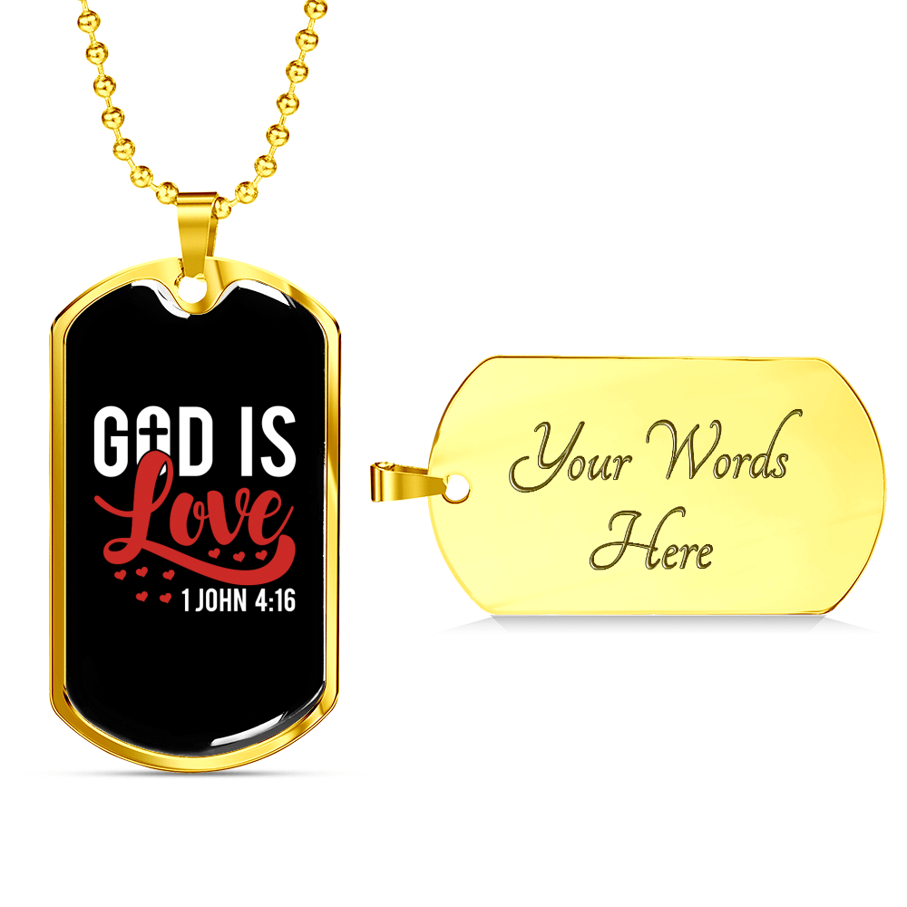Love Is God Christian Necklace Stainless Steel or 18k Gold Dog Tag 24" Chain-Express Your Love Gifts