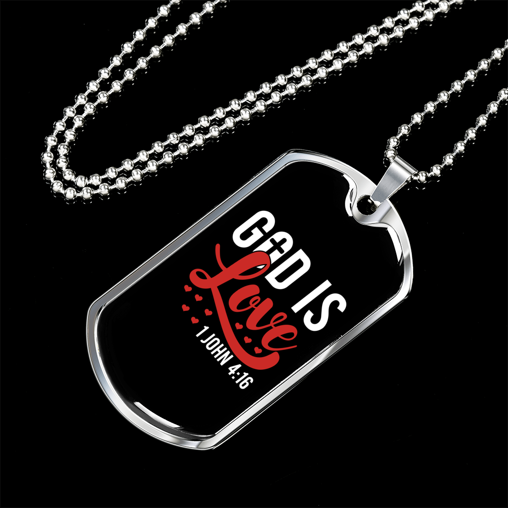 Love Is God Christian Necklace Stainless Steel or 18k Gold Dog Tag 24" Chain-Express Your Love Gifts