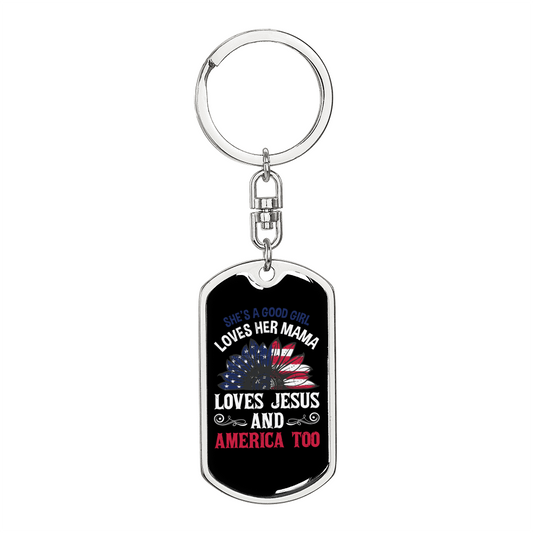 Love Jesus and America Too Christian Keychain Stainless Steel or 18k Gold Dog Tag Keyring-Express Your Love Gifts