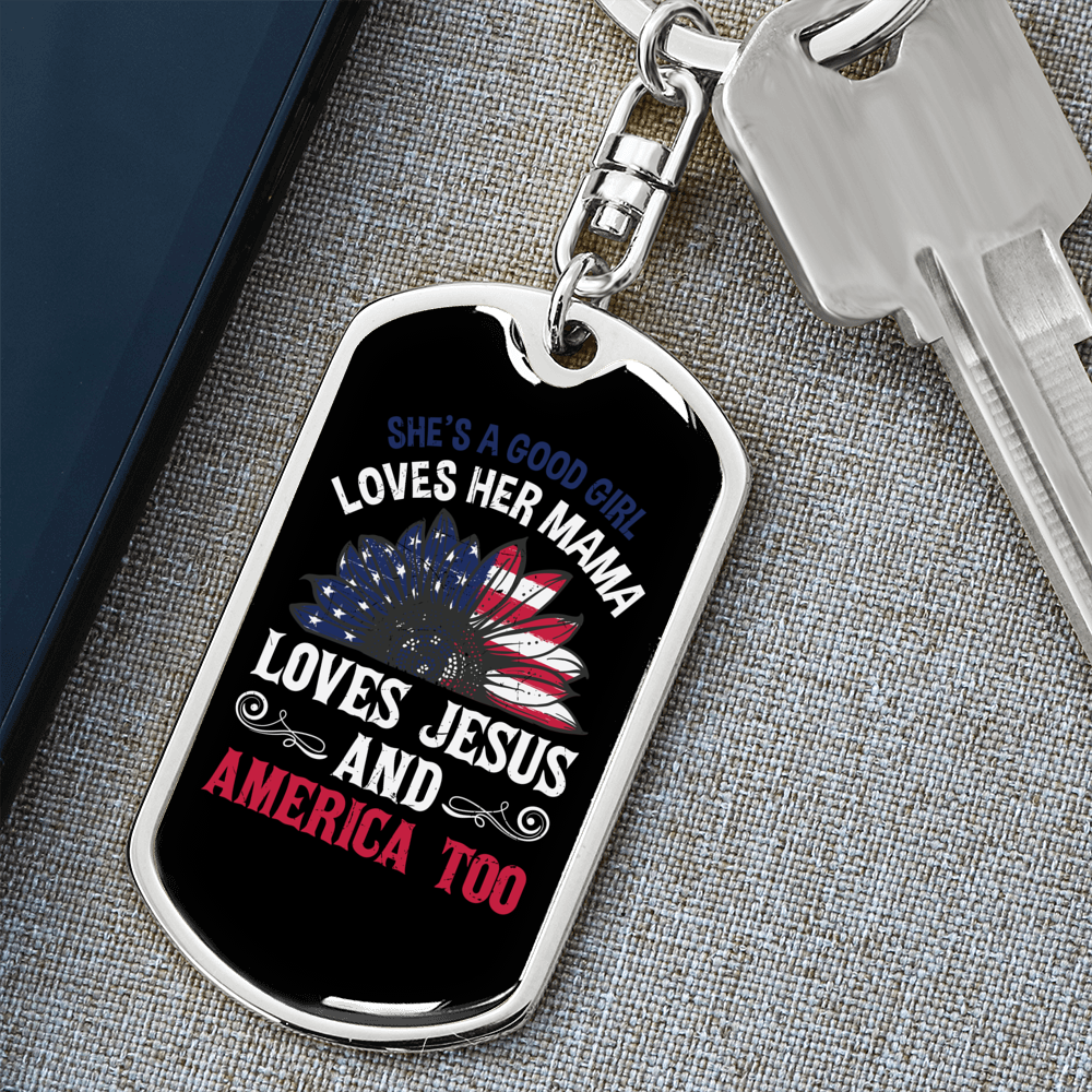 Love Jesus and America Too Christian Keychain Stainless Steel or 18k Gold Dog Tag Keyring-Express Your Love Gifts