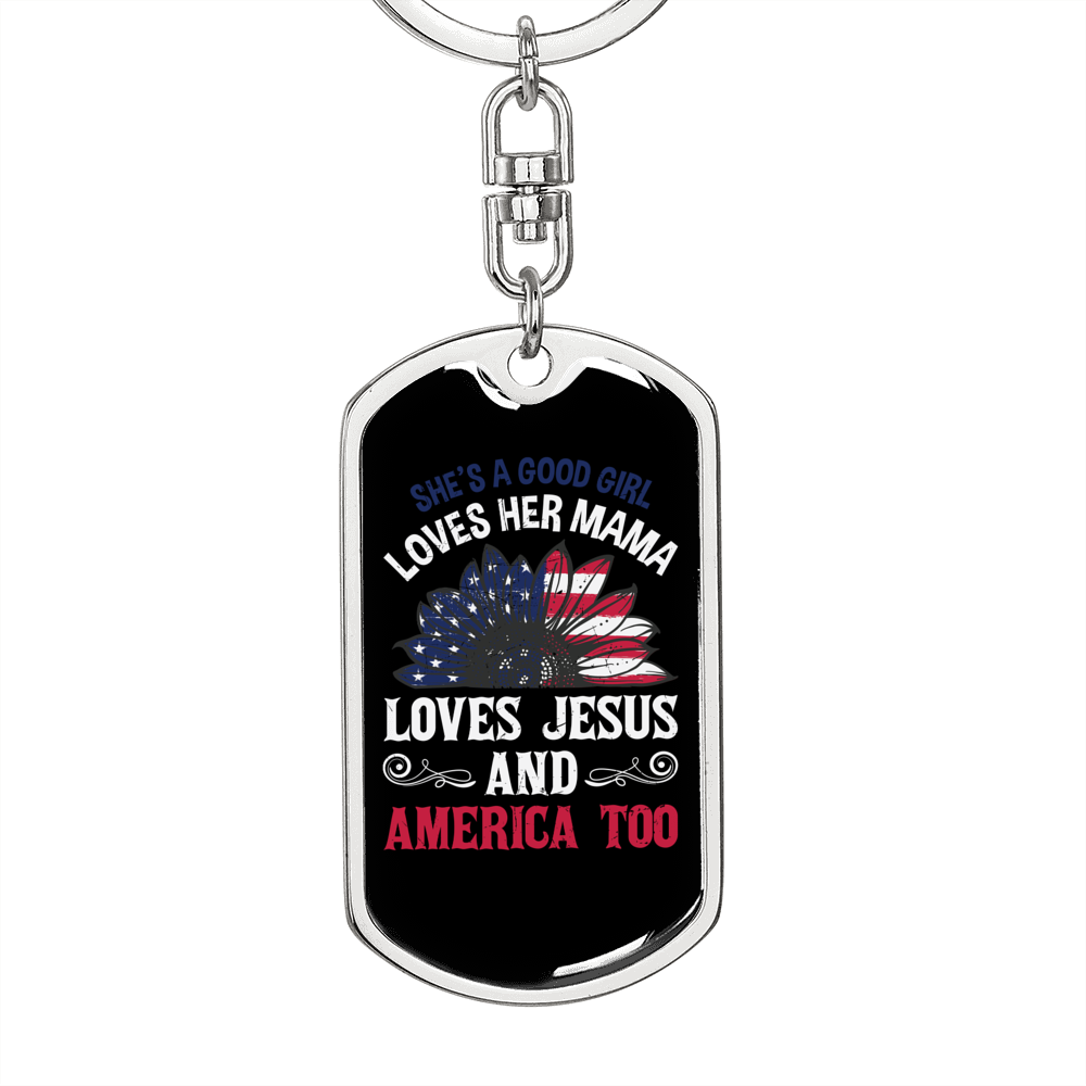 Love Jesus and America Too Christian Keychain Stainless Steel or 18k Gold Dog Tag Keyring-Express Your Love Gifts