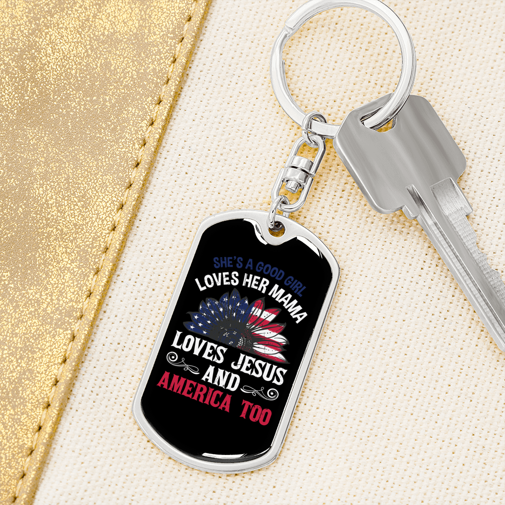 Love Jesus and America Too Christian Keychain Stainless Steel or 18k Gold Dog Tag Keyring-Express Your Love Gifts