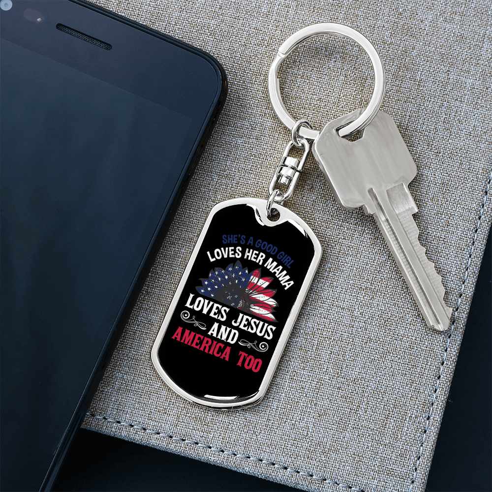 Love Jesus and America Too Christian Keychain Stainless Steel or 18k Gold Dog Tag Keyring-Express Your Love Gifts