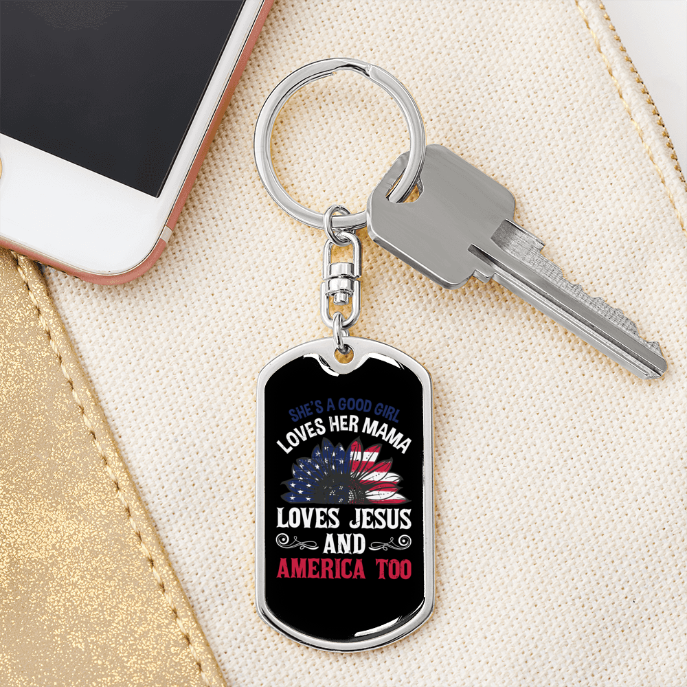 Love Jesus and America Too Christian Keychain Stainless Steel or 18k Gold Dog Tag Keyring-Express Your Love Gifts