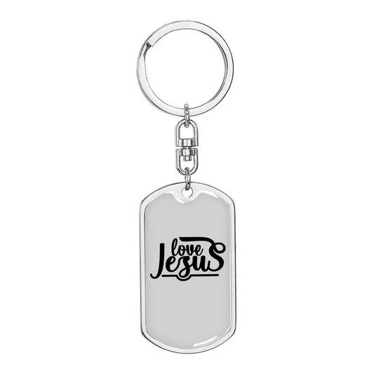 Love Jesus Christian Keychain Stainless Steel or 18k Gold Dog Tag Keyring-Express Your Love Gifts