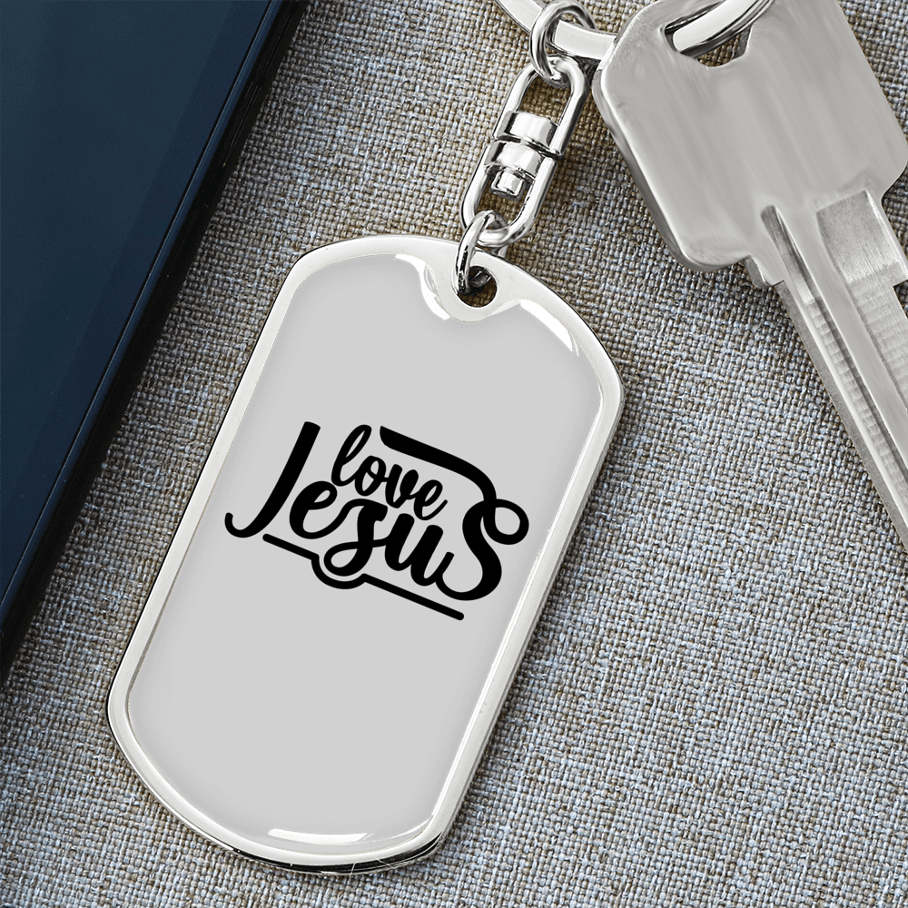 Love Jesus Christian Keychain Stainless Steel or 18k Gold Dog Tag Keyring-Express Your Love Gifts
