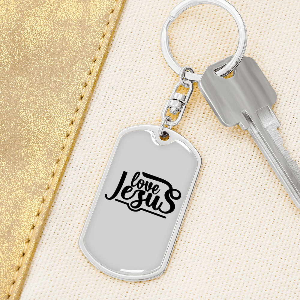 Love Jesus Christian Keychain Stainless Steel or 18k Gold Dog Tag Keyring-Express Your Love Gifts