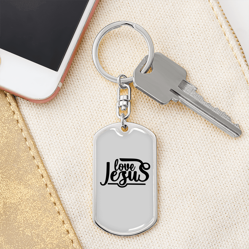 Love Jesus Christian Keychain Stainless Steel or 18k Gold Dog Tag Keyring-Express Your Love Gifts