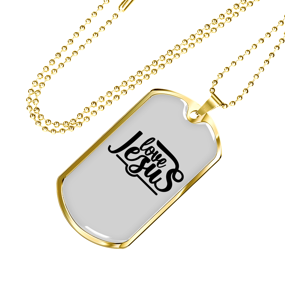 Love Jesus Christian Necklace Stainless Steel or 18k Gold Dog Tag 24" Chain-Express Your Love Gifts