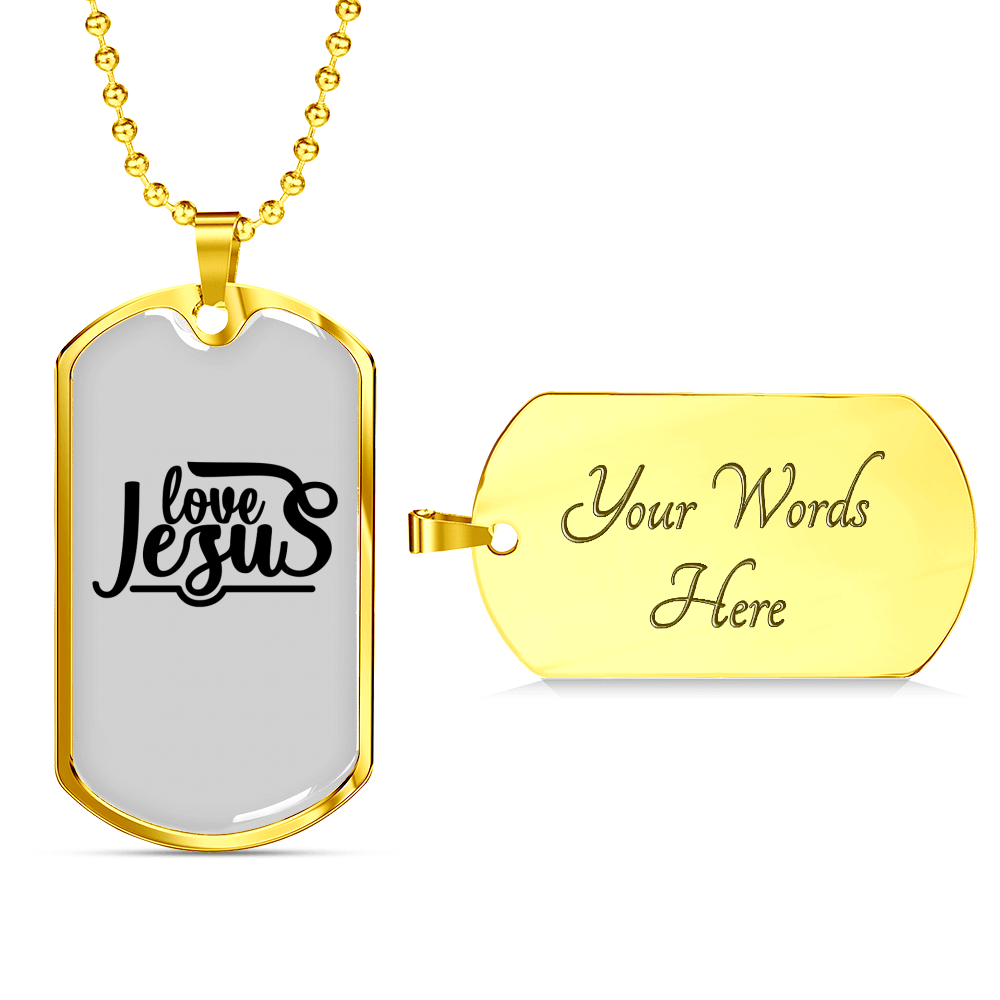 Love Jesus Christian Necklace Stainless Steel or 18k Gold Dog Tag 24" Chain-Express Your Love Gifts