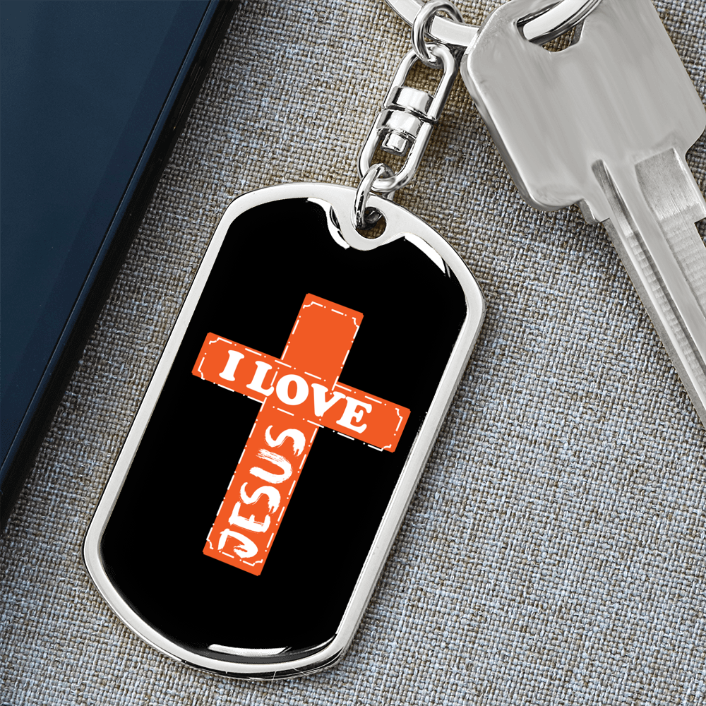 Love Jesus Cross Keychain Stainless Steel or 18k Gold Dog Tag Keyring-Express Your Love Gifts