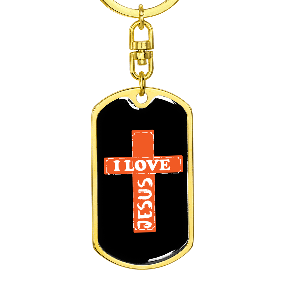 Love Jesus Cross Keychain Stainless Steel or 18k Gold Dog Tag Keyring-Express Your Love Gifts