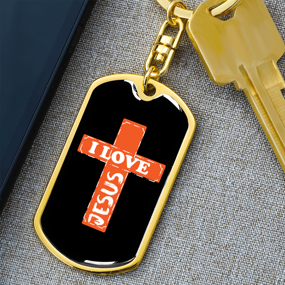 Love Jesus Cross Keychain Stainless Steel or 18k Gold Dog Tag Keyring-Express Your Love Gifts