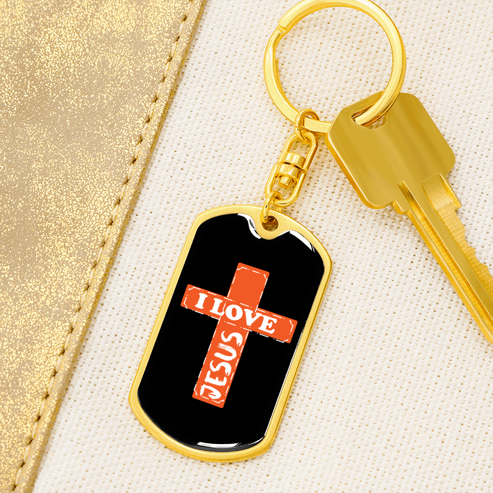 Love Jesus Cross Keychain Stainless Steel or 18k Gold Dog Tag Keyring-Express Your Love Gifts