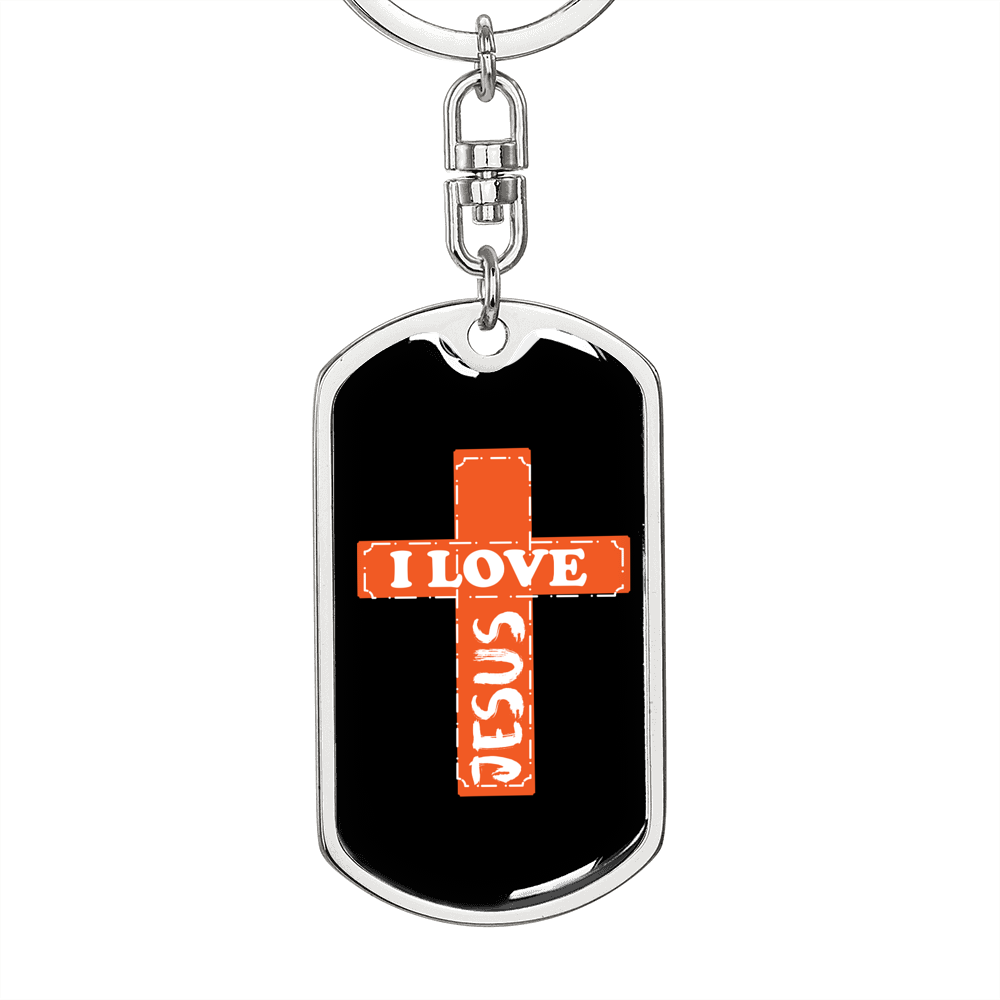 Love Jesus Cross Keychain Stainless Steel or 18k Gold Dog Tag Keyring-Express Your Love Gifts