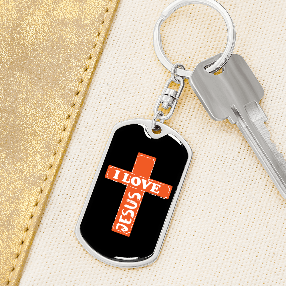 Love Jesus Cross Keychain Stainless Steel or 18k Gold Dog Tag Keyring-Express Your Love Gifts