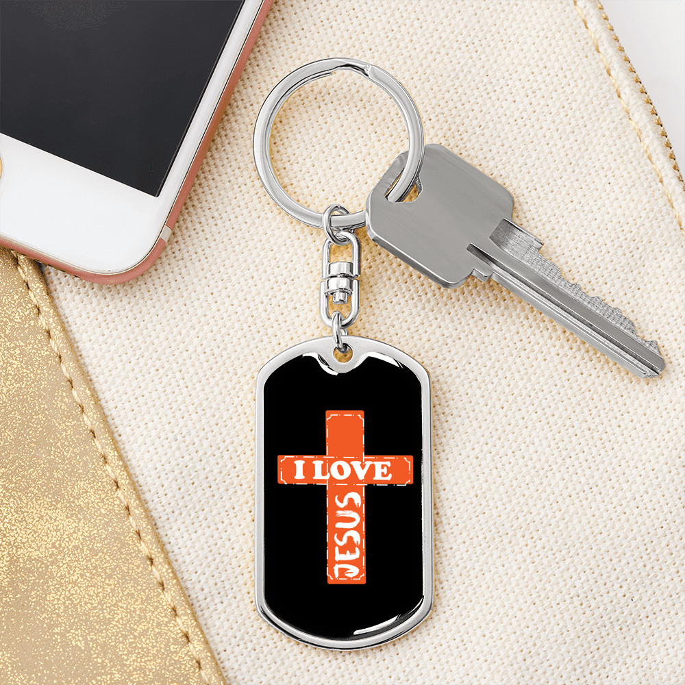Love Jesus Cross Keychain Stainless Steel or 18k Gold Dog Tag Keyring-Express Your Love Gifts