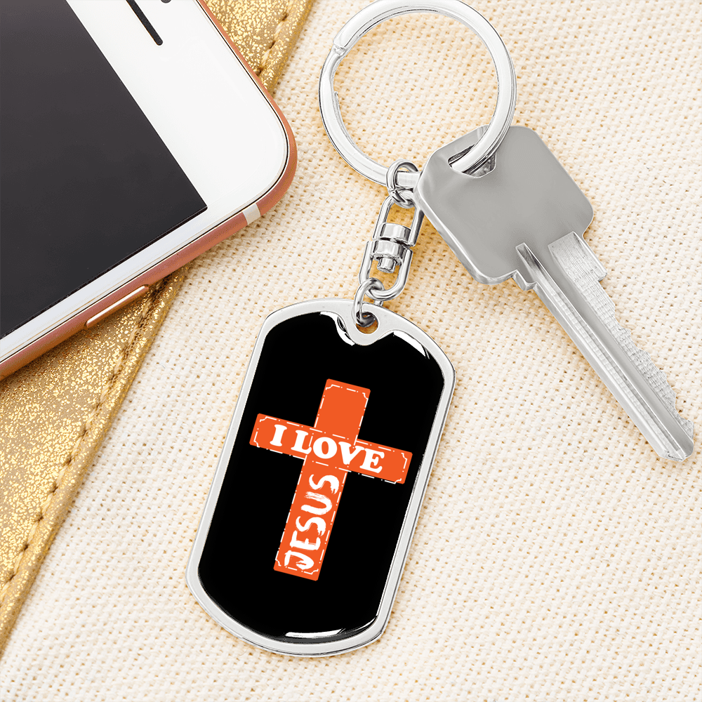 Love Jesus Cross Keychain Stainless Steel or 18k Gold Dog Tag Keyring-Express Your Love Gifts