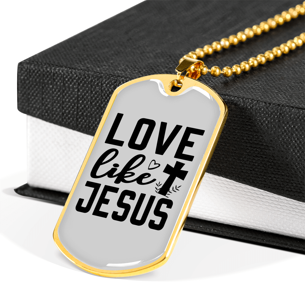 Love Jesus Like Christian Necklace Stainless Steel or 18k Gold Dog Tag 24" Chain-Express Your Love Gifts