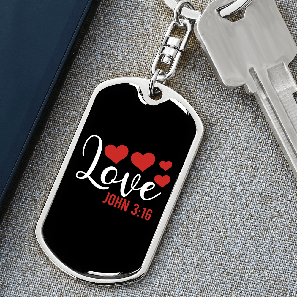 Love John 3:16 Christian Keychain Stainless Steel or 18k Gold Dog Tag Keyring-Express Your Love Gifts