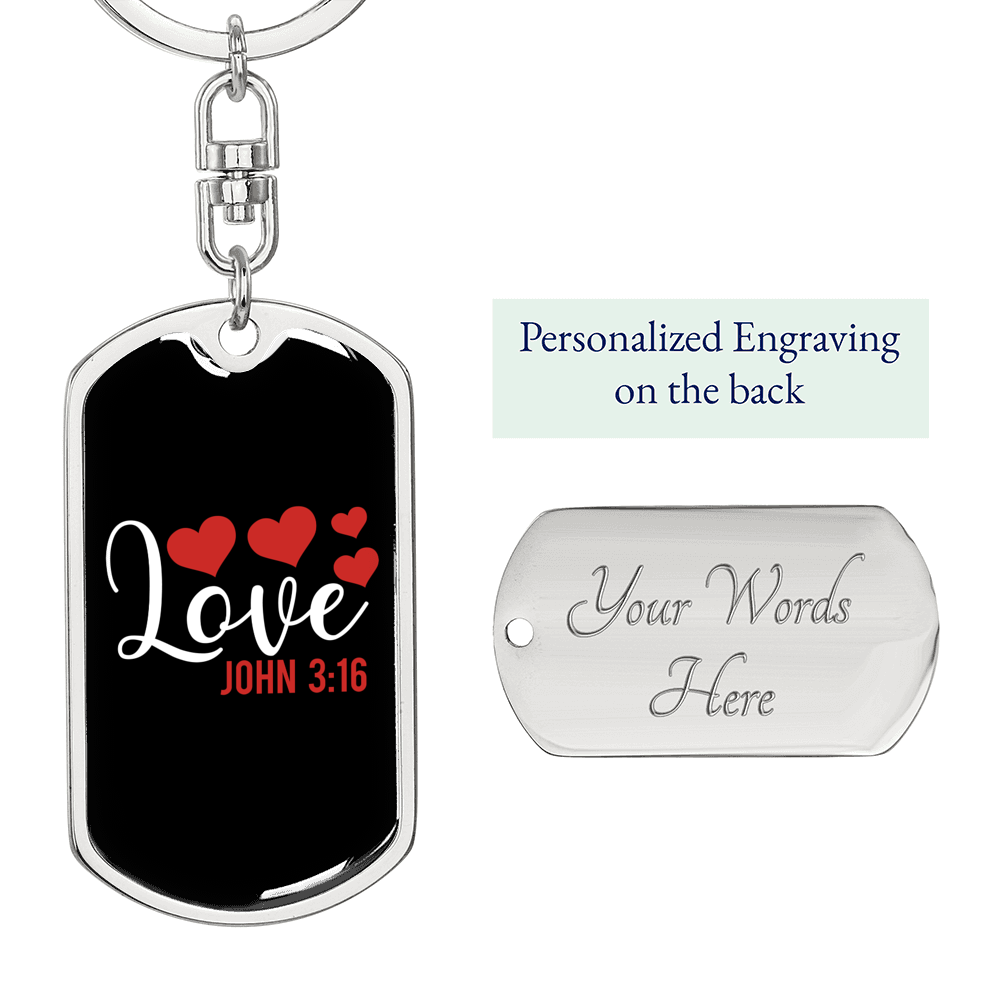 Love John 3:16 Christian Keychain Stainless Steel or 18k Gold Dog Tag Keyring-Express Your Love Gifts